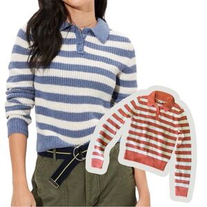 American Eagle NWT Striped Orange/White Collared Knit Sweater
